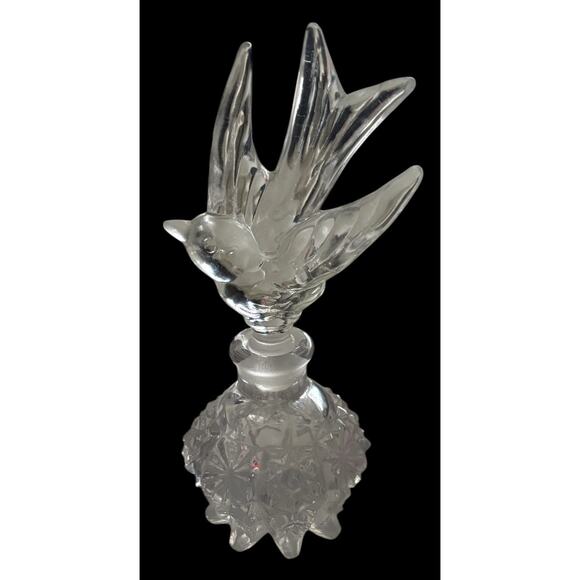 Vintage 1940s Imperial Glass Clear 7" Perfume Bottle & Large Bird Stopper - Picture 1 of 7